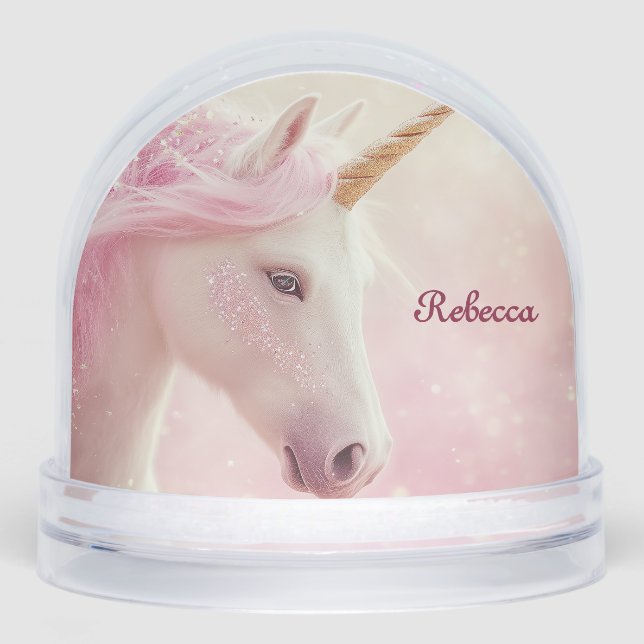 Personalized Pink Unicorn  Snow Globe (Front)