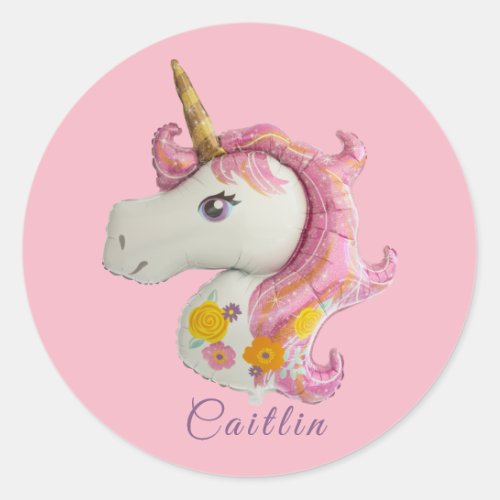 Personalized Pink Unicorn Stickers