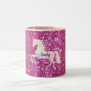 Personalized Pink Unicorn Two-Tone Coffee Mug