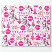 Personalized Pink Unicorns Christmas Wrapping Paper (Flat)