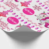 Personalized Pink Unicorns Christmas Wrapping Paper (Corner)