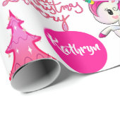 Personalized Pink Unicorns Christmas Wrapping Paper (Roll Corner)