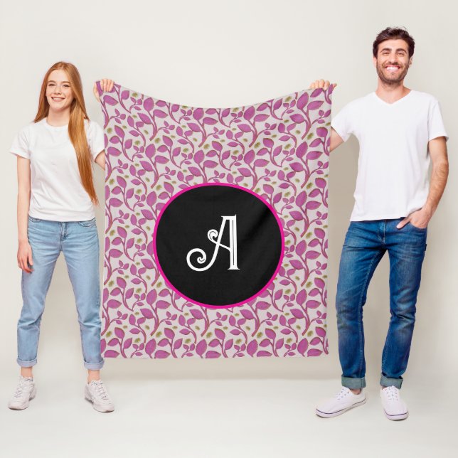 Personalized pink vine floral pattern  fleece blanket (In Situ)