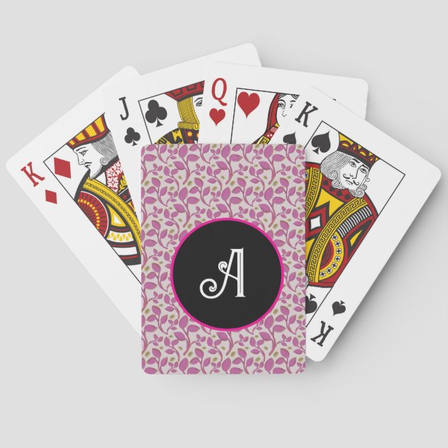 Personalized pink vine floral pattern  poker cards (Back)