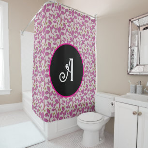 Personalized pink vine floral pattern shower curtain