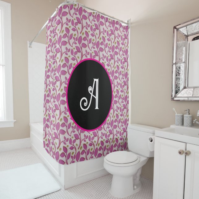 Personalized pink vine floral pattern  shower curtain (In Situ)