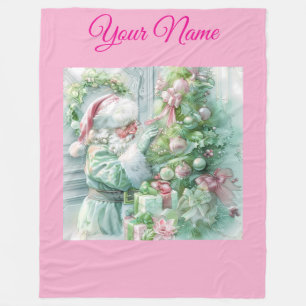 Personalized Pink Vintage Christmas Poinsettia Fle Fleece Blanket