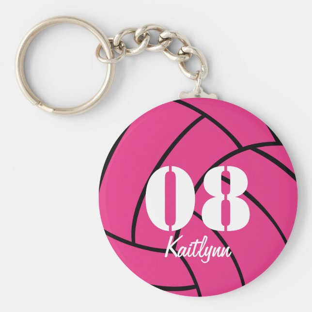 Personalized Pink Volleyball Monogram Keychain (Front)