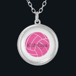 Personalized Pink Volleyball Necklace<br><div class="desc">Personalized volleyball necklace features a pink volleyball outlined in white on a white background. Show your personality and love for volleyball with this trendy and fun necklace. Makes a great gift for all occasions. Easily change the background color from white to a different color by clicking the "Customize it!" button....</div>