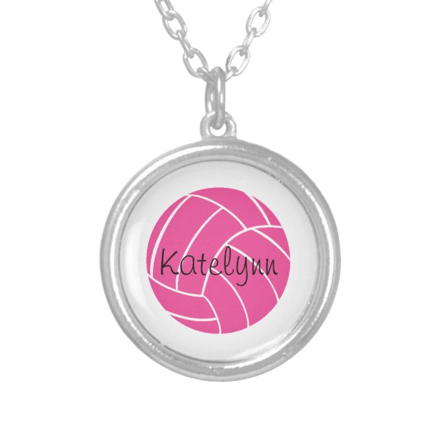 Personalized Pink Volleyball Necklace (Front)