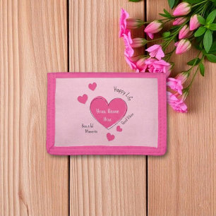 Personalized Pink Wallet with Heart Design