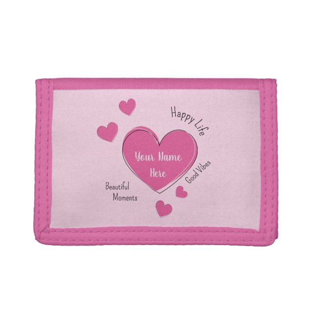 Personalized Pink Wallet with Heart Design (Front)