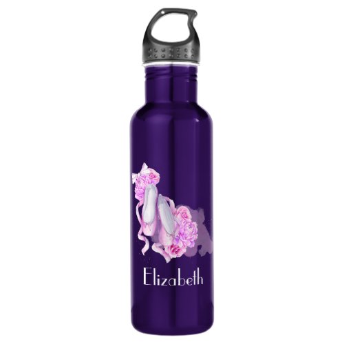 Personalized Pink Watercolor Ballet Shoes Stainless Steel Water Bottle