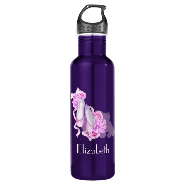 Personalized Pink Watercolor Ballet Shoes Stainless Steel Water Bottle (Front)