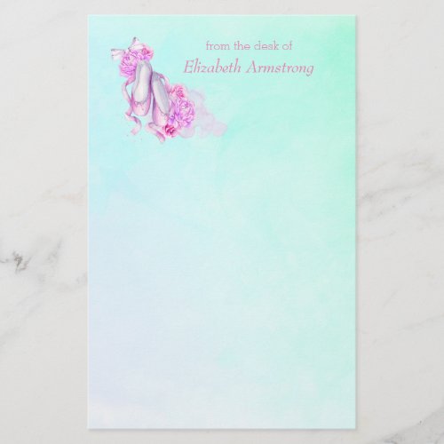 Personalized Pink Watercolor Ballet Shoes Stationery