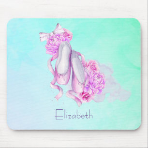 Personalized Pink Watercolor Ballet Slippers Mouse Pad