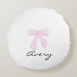 Personalized Pink watercolor Bow Round Pillow