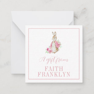 Personalized Pink Watercolor Bunny Gift Enclosure Note Card