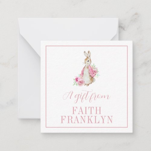 Personalized Pink Watercolor Bunny Gift Enclosure Note Card
