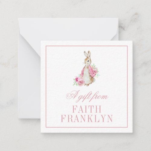 Personalized Pink Watercolor Bunny Gift Enclosure Note Card