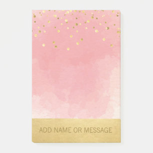 Personalized Pink Watercolor Faux Gold Foil Post-it Notes