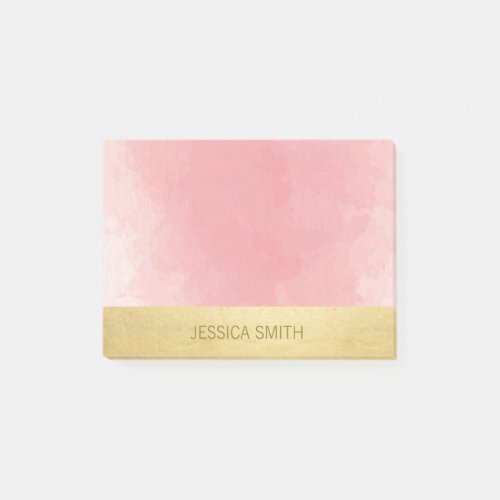 Personalized Pink Watercolor Faux Gold Foil Post_it Notes