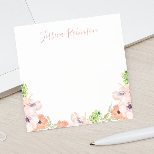 Personalized Pink Watercolor Floral Boho Post_it Notes