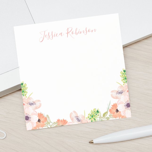 Personalized Pink Watercolor Floral Boho Post-it Notes (Creator Uploaded)