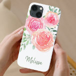 Personalized Pink Watercolor Floral iPhone 13 Case<br><div class="desc">This pretty phone case is decorated with a watercolor bouquet of roses and foliage in shades of pink, coral and green. A text template is included to personalize this design with your name or monogram making this phone case unique to you. Because we create our own artwork you won't find...</div>