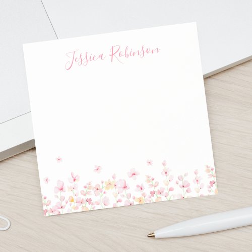 Personalized Pink Watercolor Floral Post_it Notes