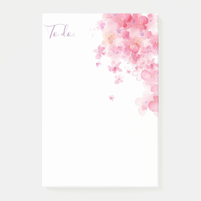 Personalized // Pink Watercolor Flowers Post-it Notes (Front)