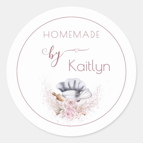 Personalized Pink Watercolor Homemade Baking  Classic Round Sticker
