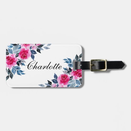 Personalized Pink Watercolor Roses Luggage Tag