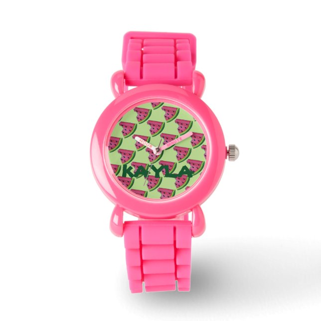 Personalized Pink Watermelon Fruit Slice Watch (Front)