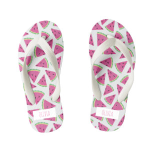 Personalized Pink Watermelon Tropical Summer Kid's Flip Flops