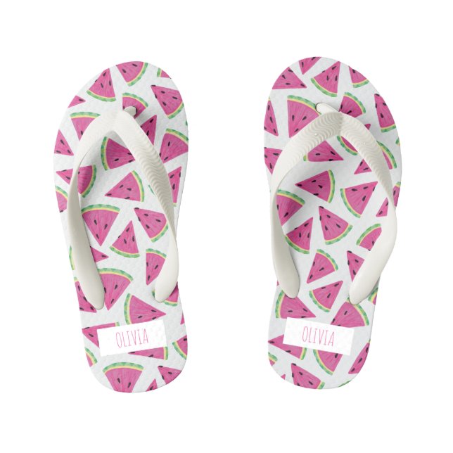 Personalized Pink Watermelon Tropical Summer Kid's Flip Flops (Footbed)