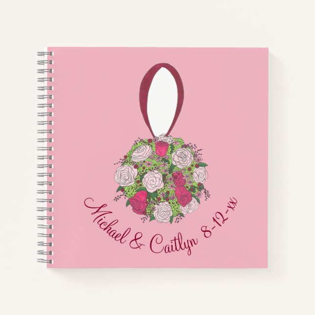 Personalized Pink Wedding Bouquet Flower Rose Notebook (Front)