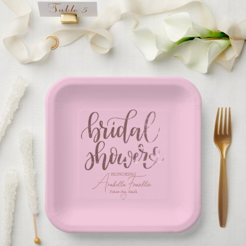 Personalized Pink Wedding Bridal Shower Paper Plates