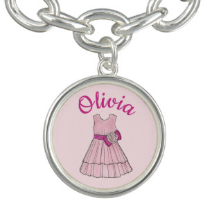 Personalized Pink Wedding Flower Girl Pageant Charm Bracelet