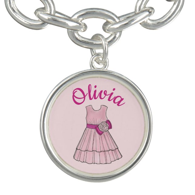 Personalized Pink Wedding Flower Girl Pageant Charm Bracelet (Design)