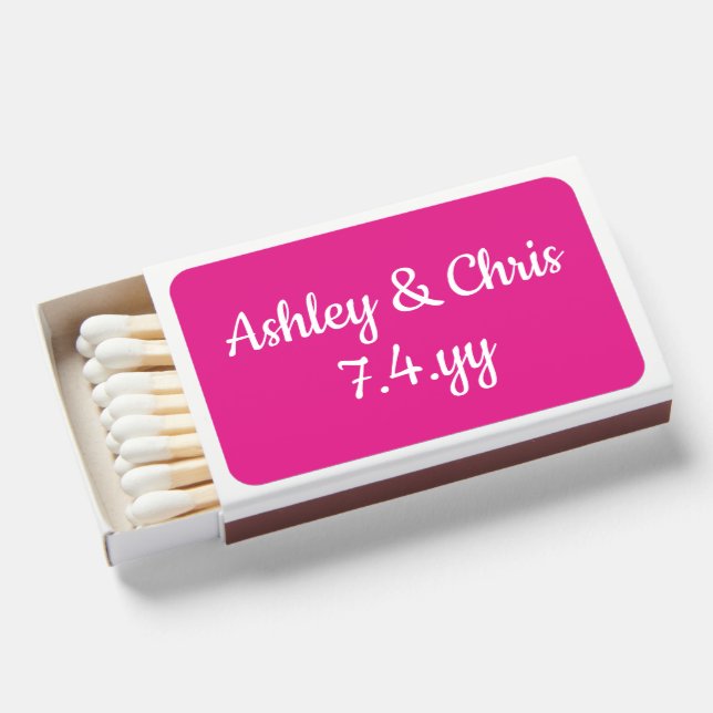 Personalized Pink Wedding Modern Reception Favor Matchboxes (Front Open)