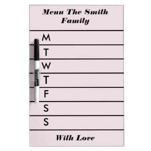 Personalized Pink Weekly Dinner Menu Dry Erase Board