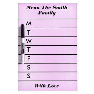Personalized Pink Weekly Dinner Menu Dry Erase Board
