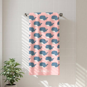 Personalized Pink Whale Kids Bath Towel