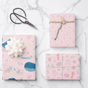 Personalized Pink Whale Nautical Wrapping Paper Sheets