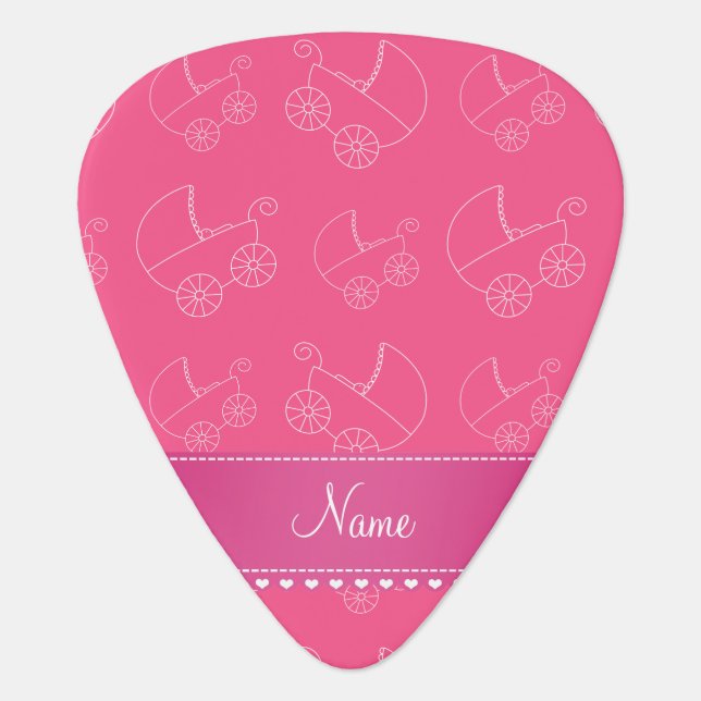 Personalized pink white baby carriages guitar pick (Front)
