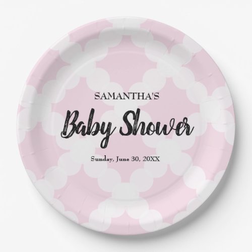 Personalized Pink White Baby girl Baby shower Paper Plates