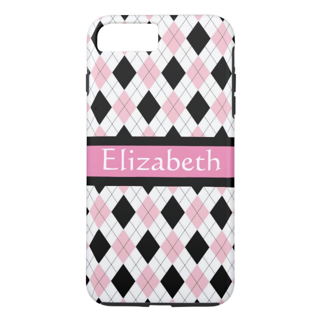 Personalized Pink White Black Argyle Pattern Case-Mate iPhone Case (Back)