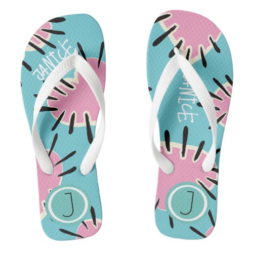 personalized pink white black heart flip flops