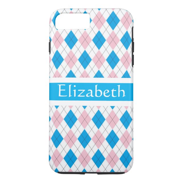 Personalized Pink White Blue Argyle Pattern Case-Mate iPhone Case (Back)
